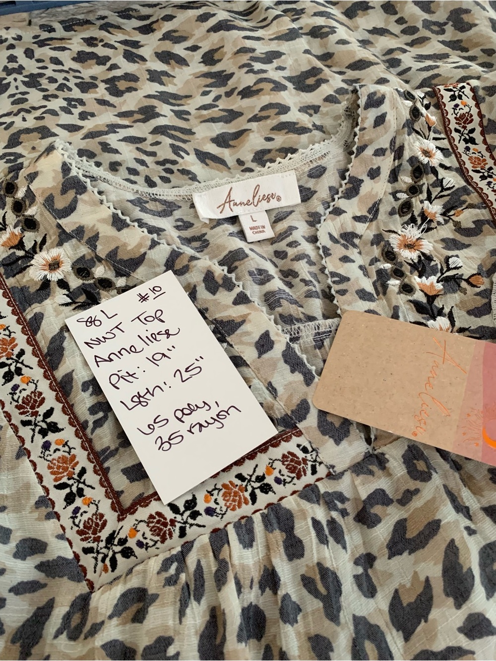 #10 NWT Anneliese Boho Embroidered Cheetah Flutter Ruffle Sleeveless Blouse Top - Picture 4 of 4